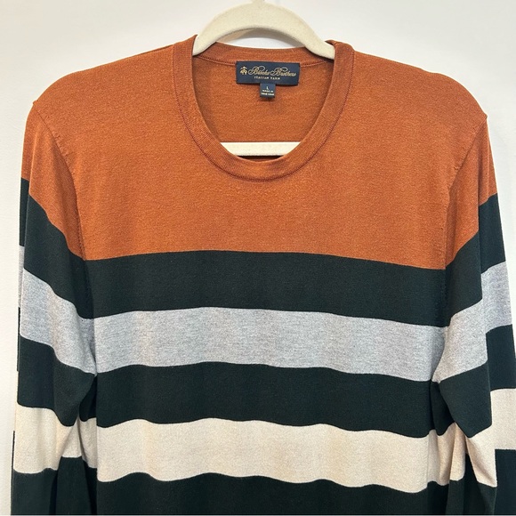 Brooks Brothers Men’s Italian Yarn Silk And Cotton Blend Striped Sweater Size L - Picture 2 of 10